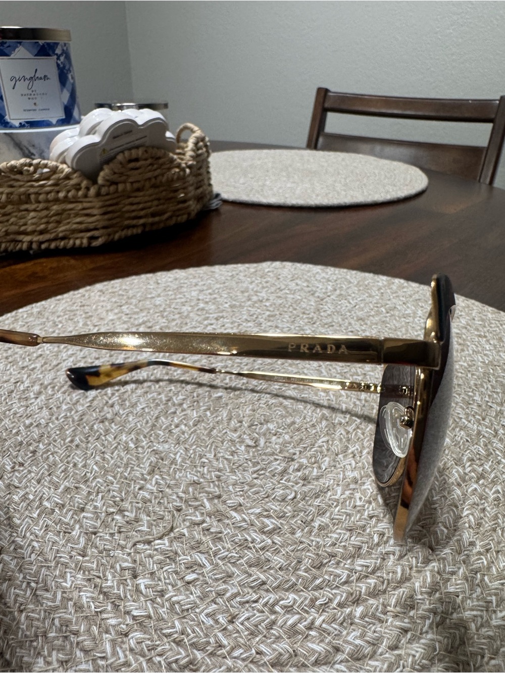 Prada Gold Frame Black Top Brown Lens Women's Sunglasses - Picture 3 of 5